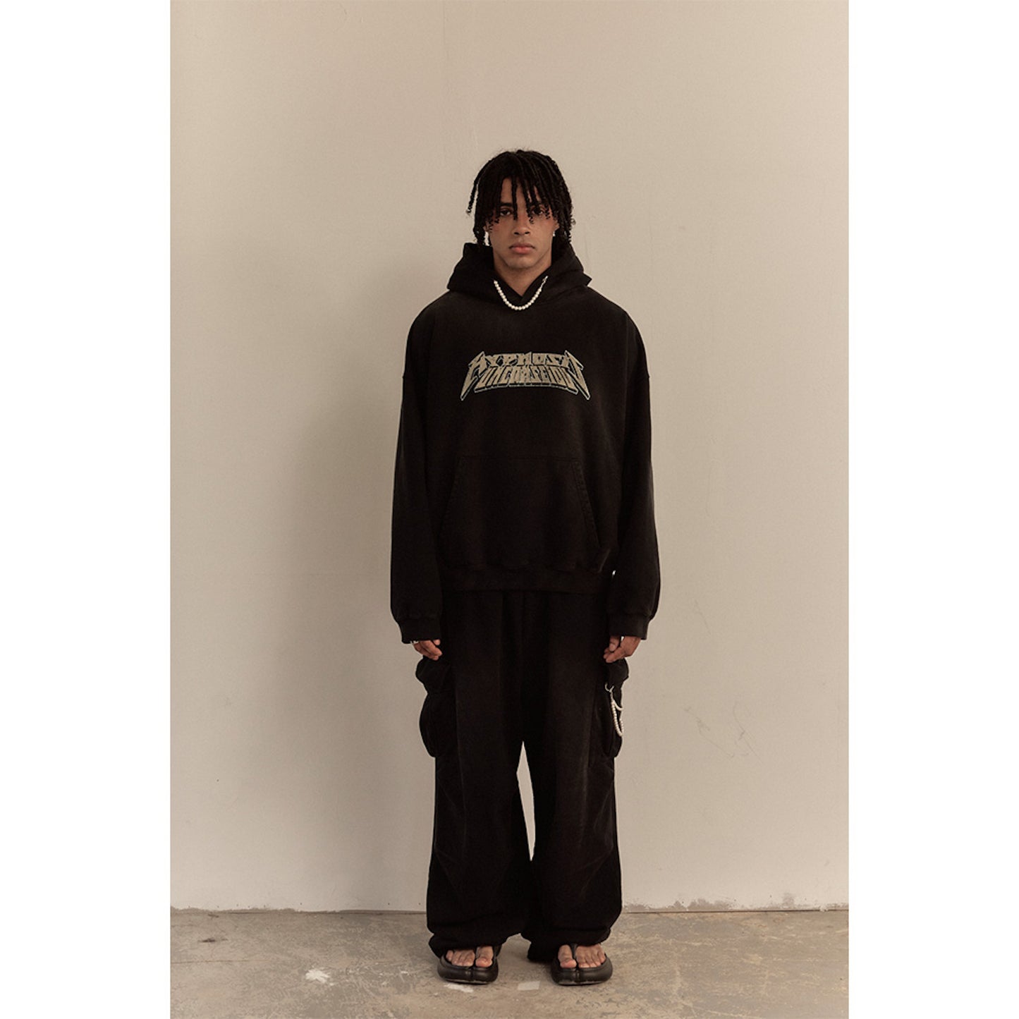 WASHED SWEAT CARGO PANTS / BLACK