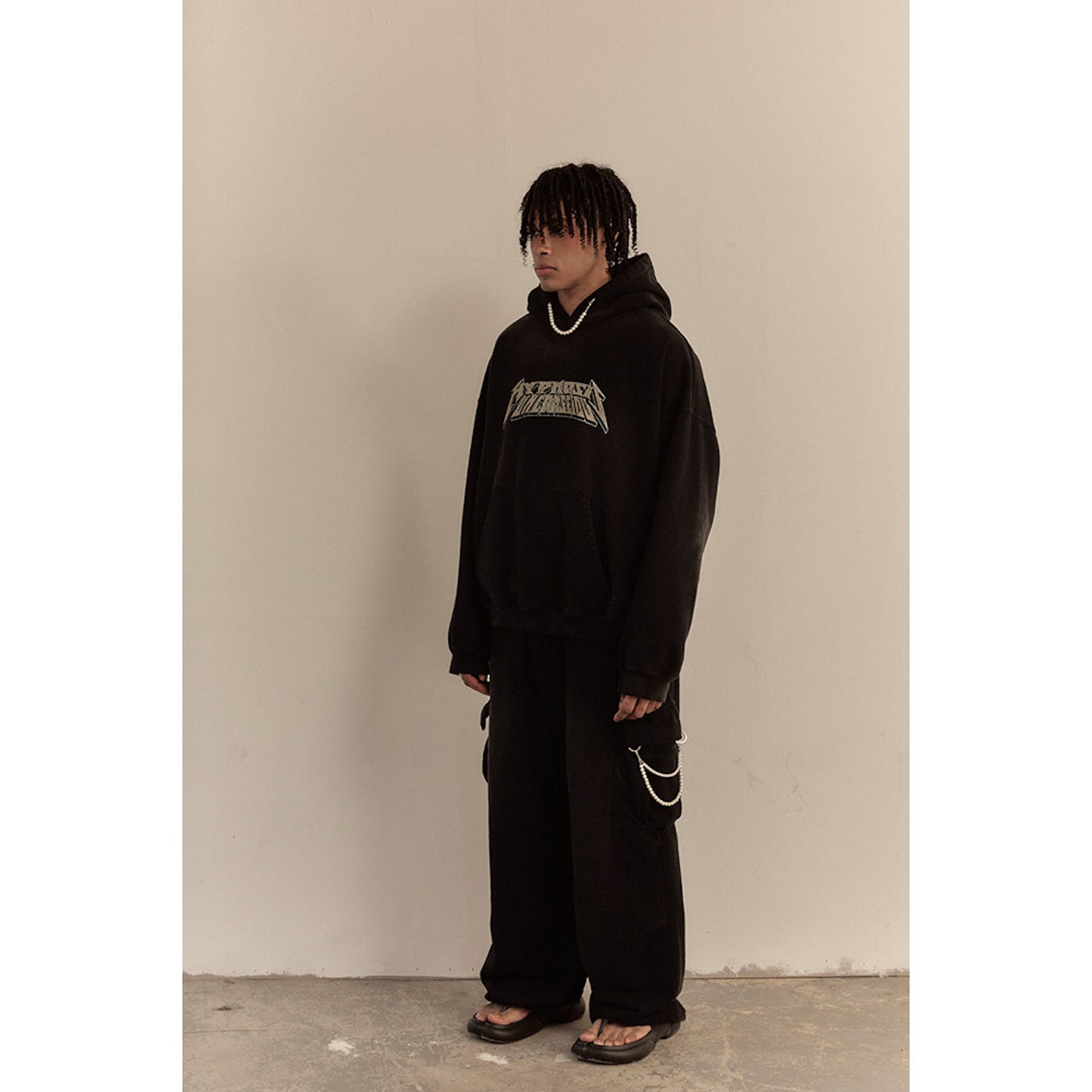 WASHED SWEAT CARGO PANTS / BLACK