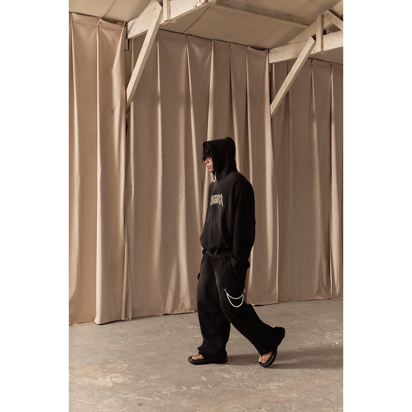 WASHED SWEAT CARGO PANTS / BLACK