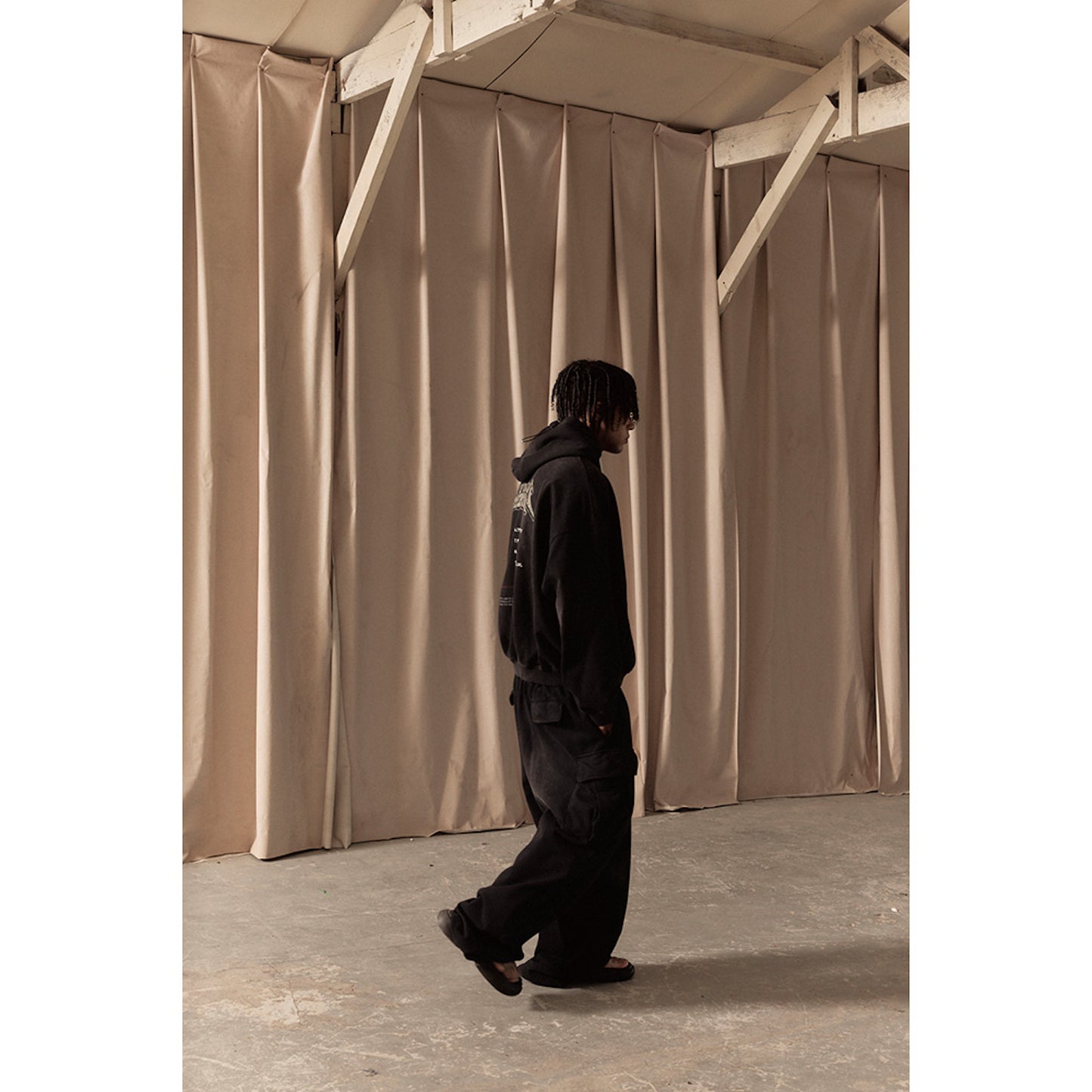 WASHED SWEAT CARGO PANTS / BLACK
