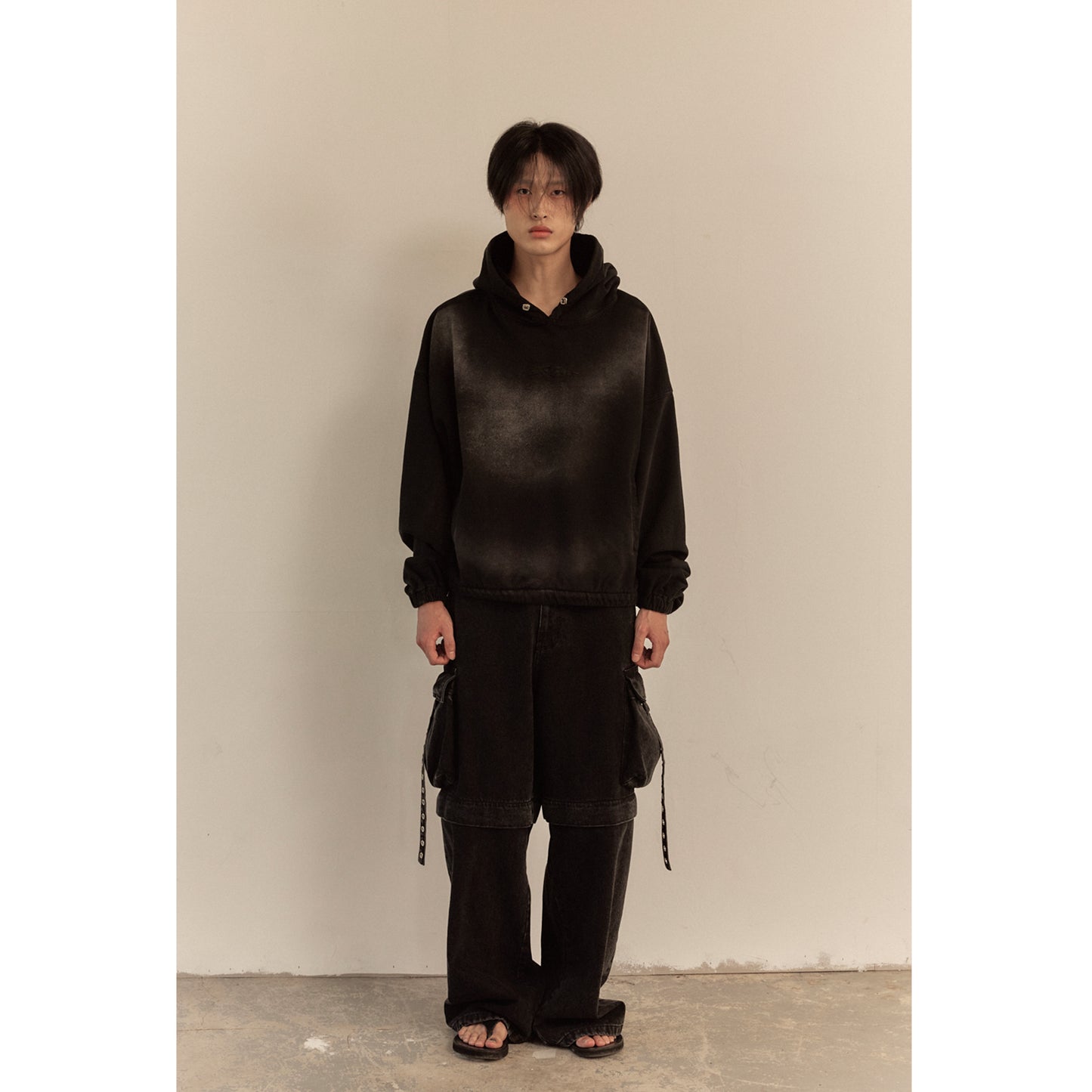 LOGO STRING HOODIE/ BLACK