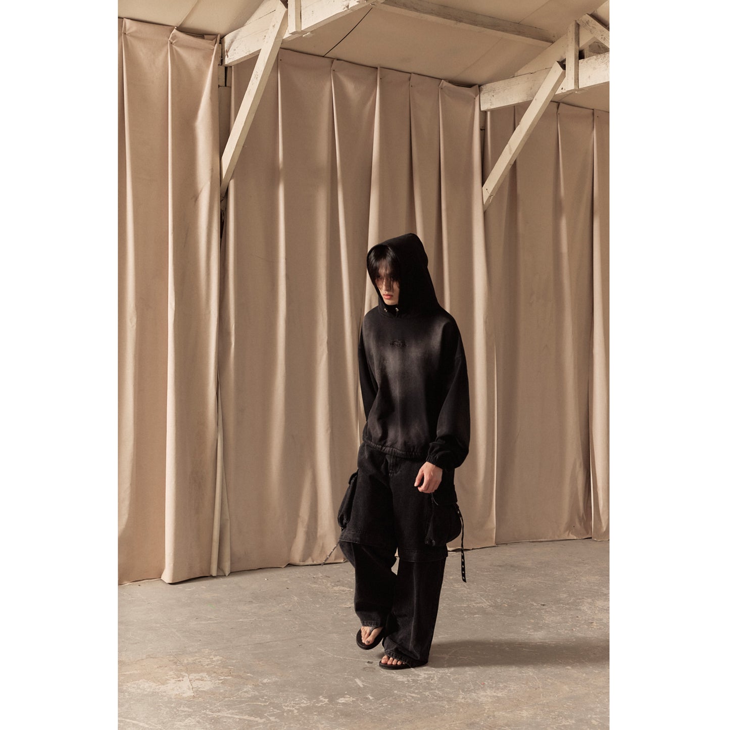 LOGO STRING HOODIE/ BLACK