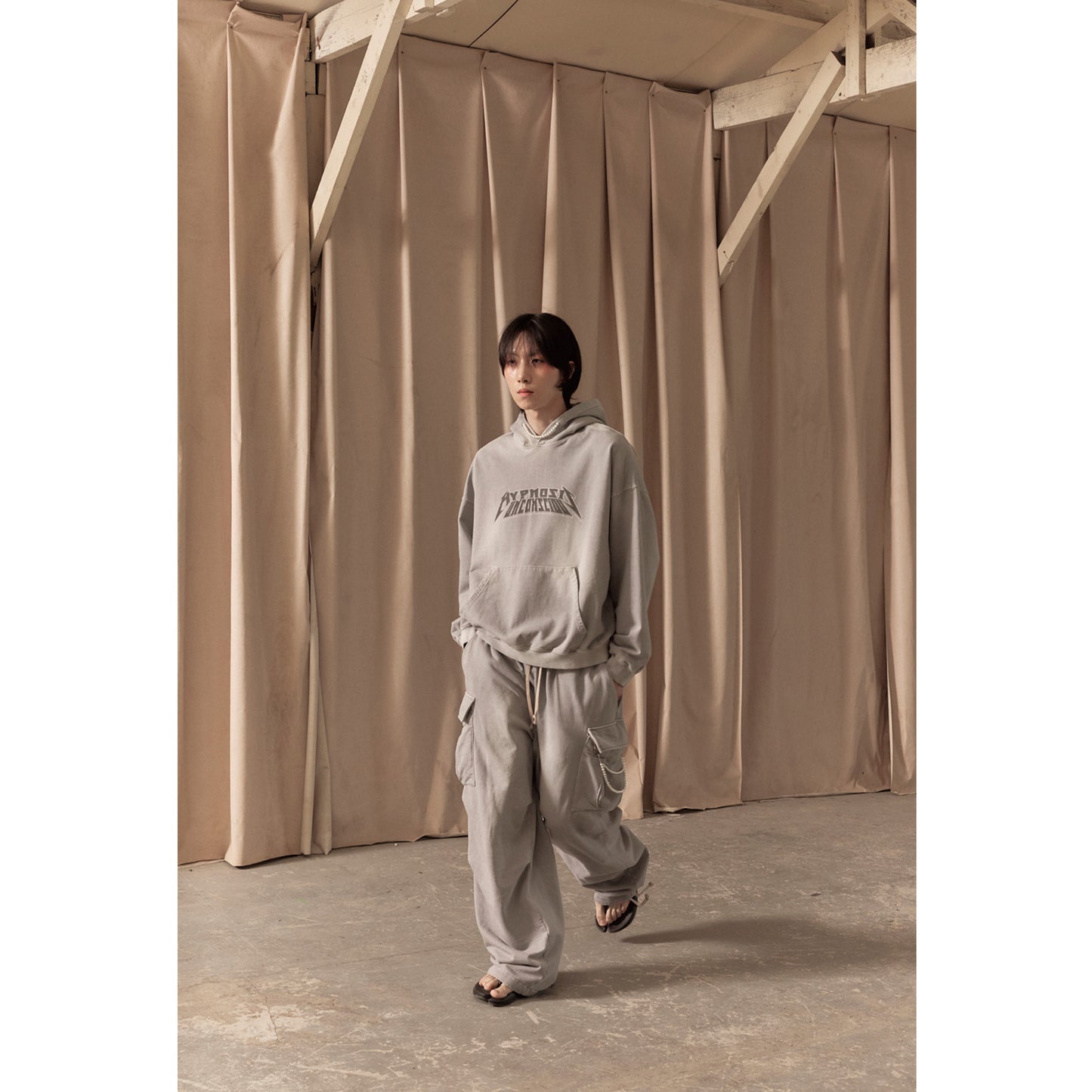 WASHED SWEAT CARGO PANTS / GRAY