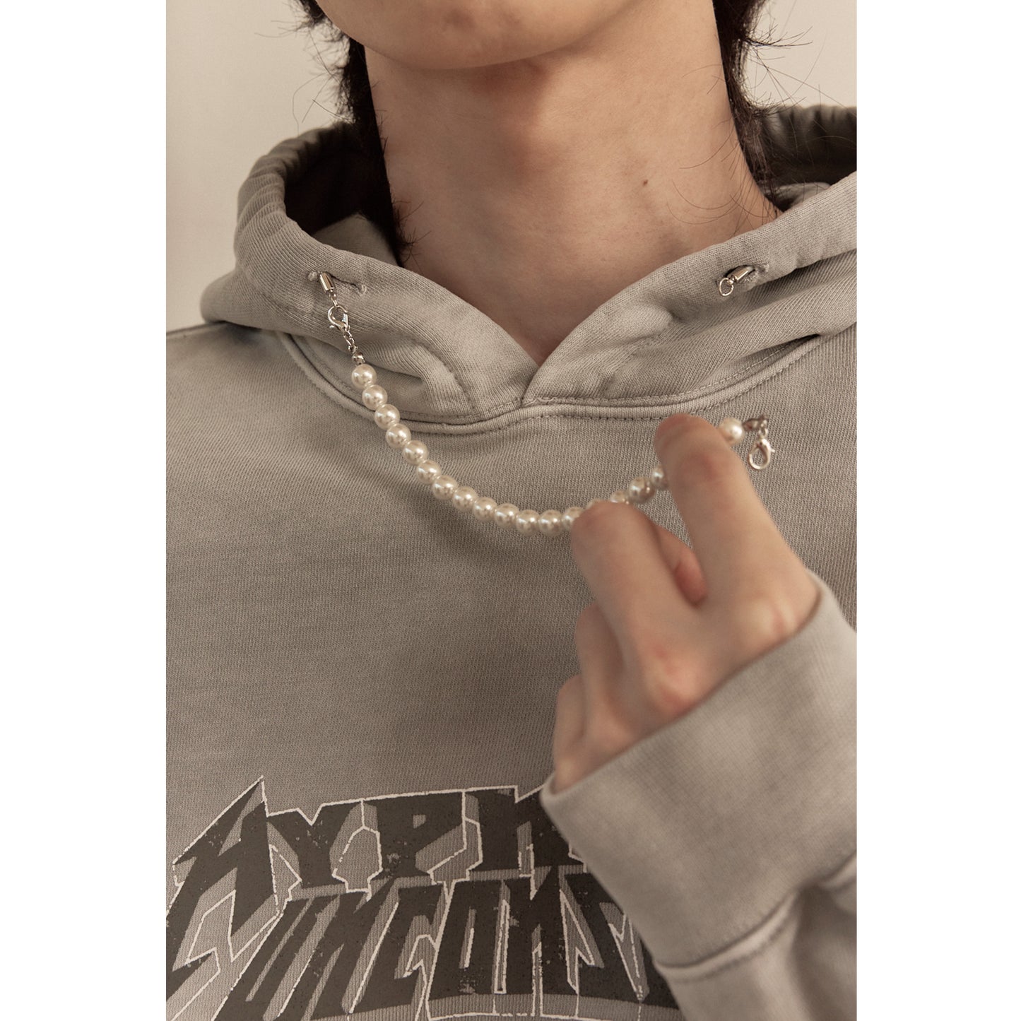 WASHED BEADS HOODIE / GRAY