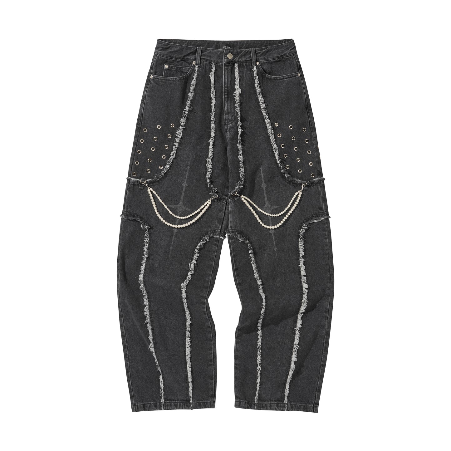 DESTROYED CROSS DENIM PANTS / BLACK