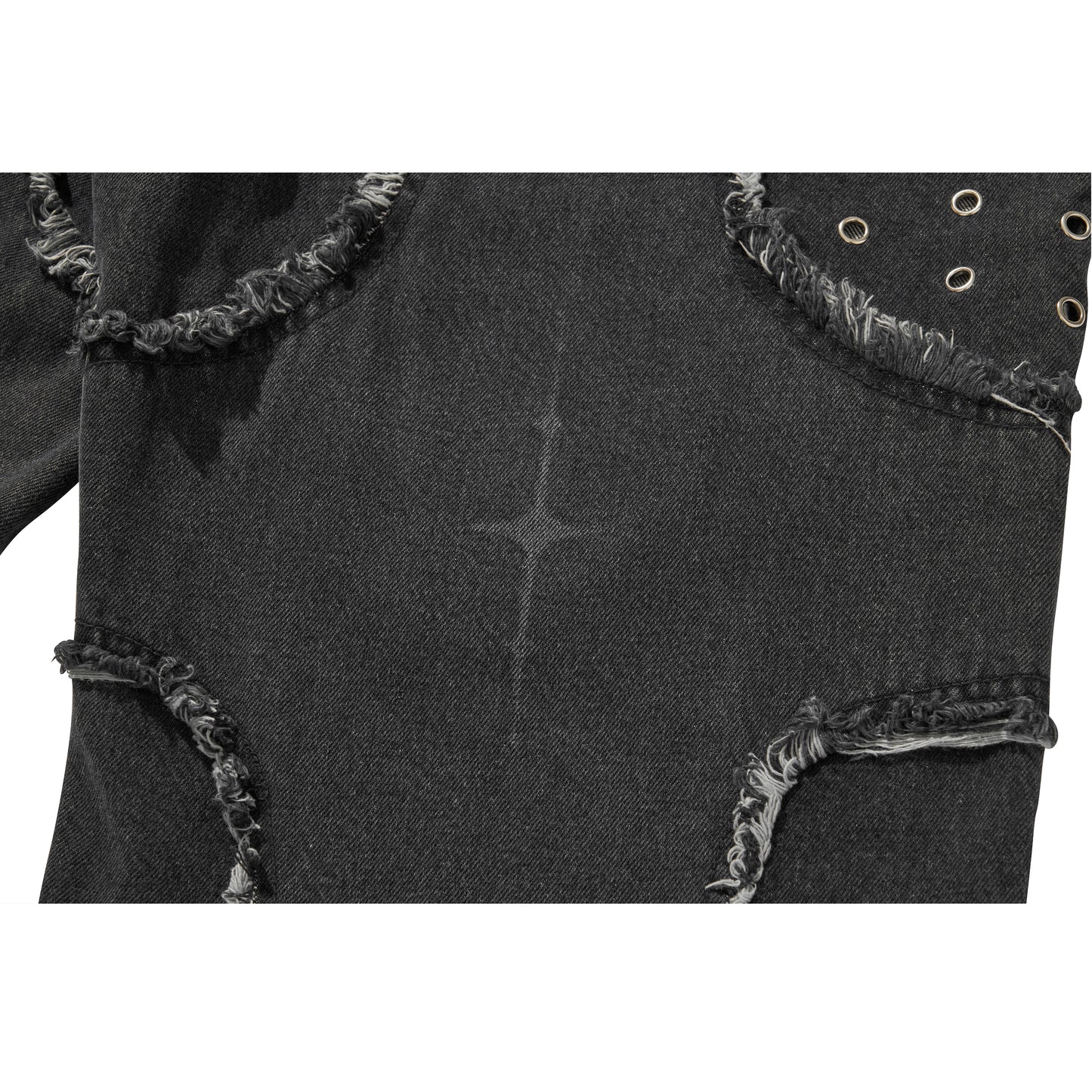 DESTROYED CROSS DENIM PANTS / BLACK
