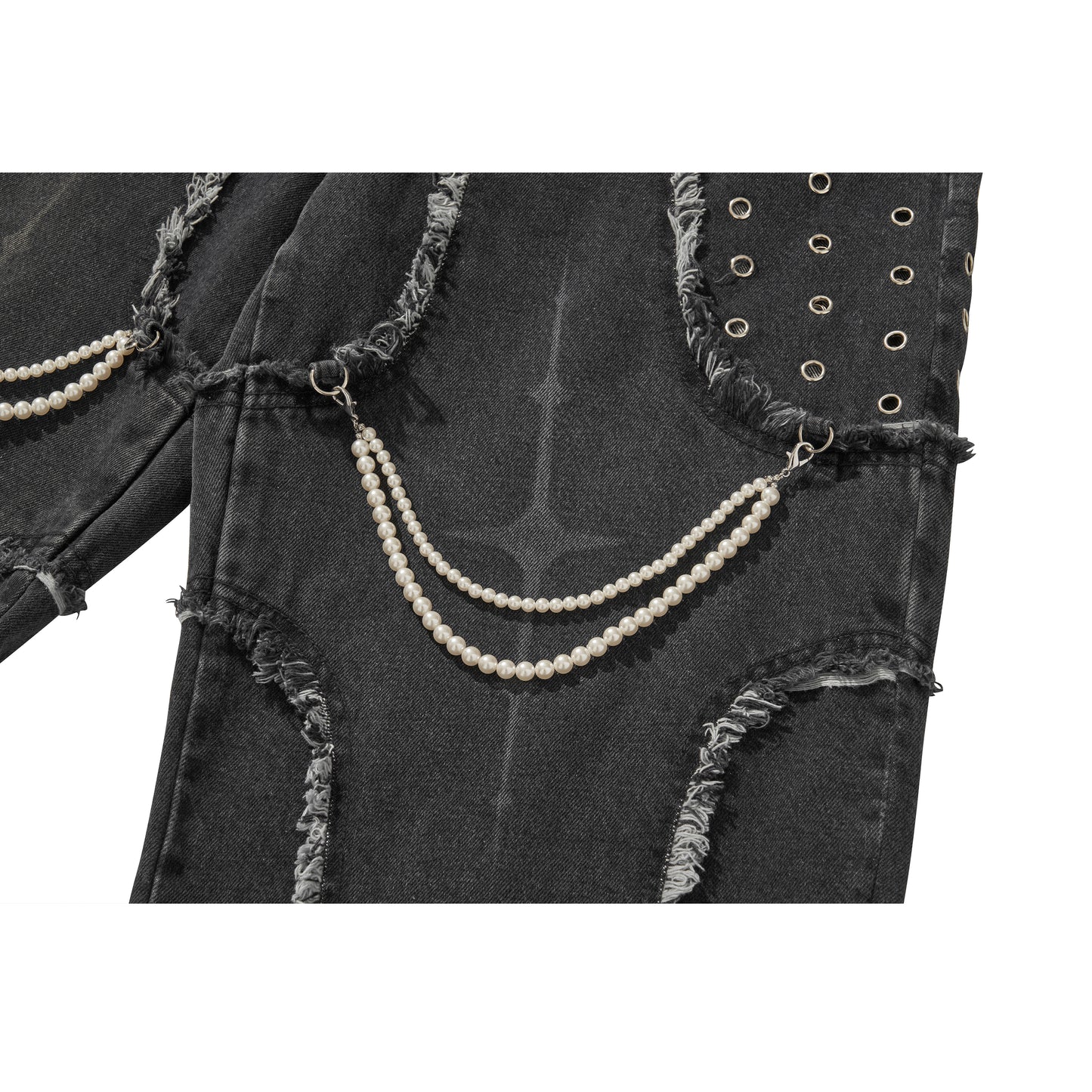 DESTROYED CROSS DENIM PANTS / BLACK