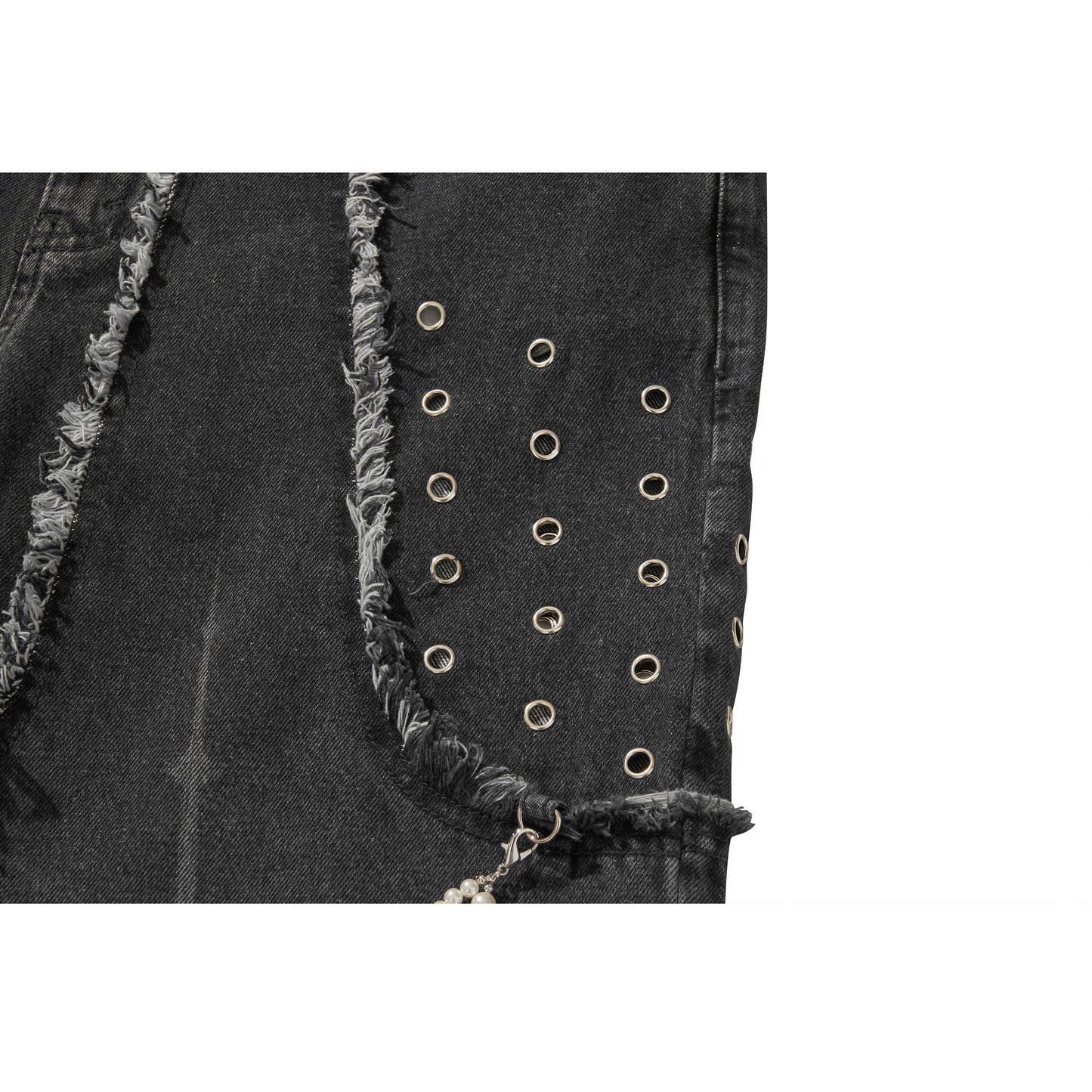 DESTROYED CROSS DENIM PANTS / BLACK