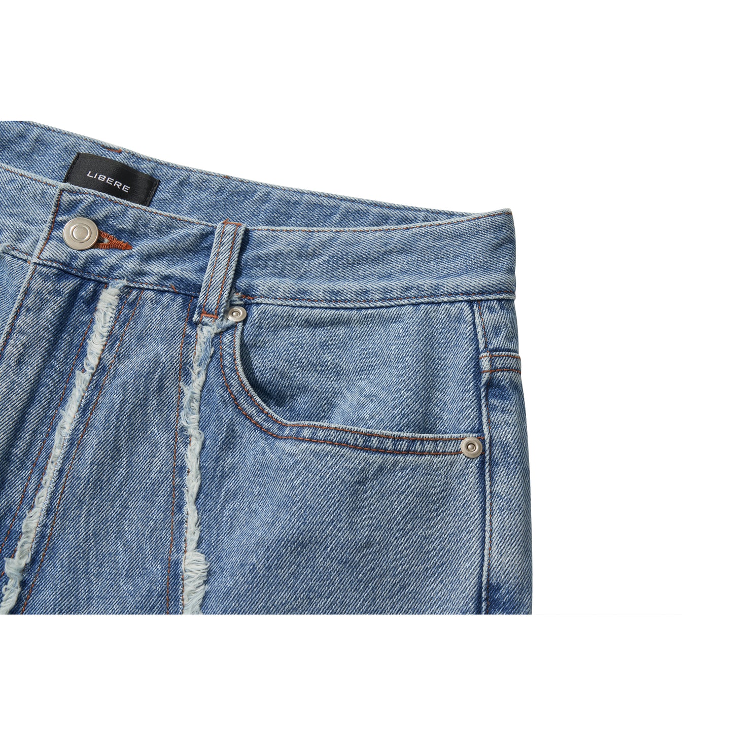 DESTROYED CROSS DENIM PANTS / BLUE