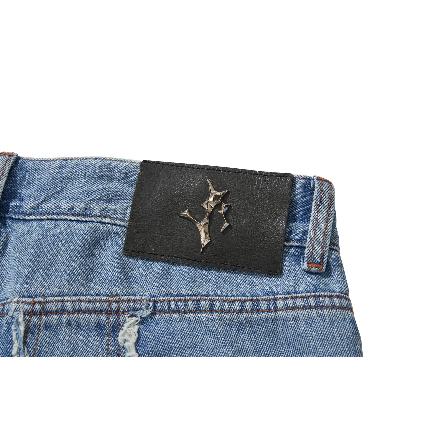 DESTROYED CROSS DENIM PANTS / BLUE