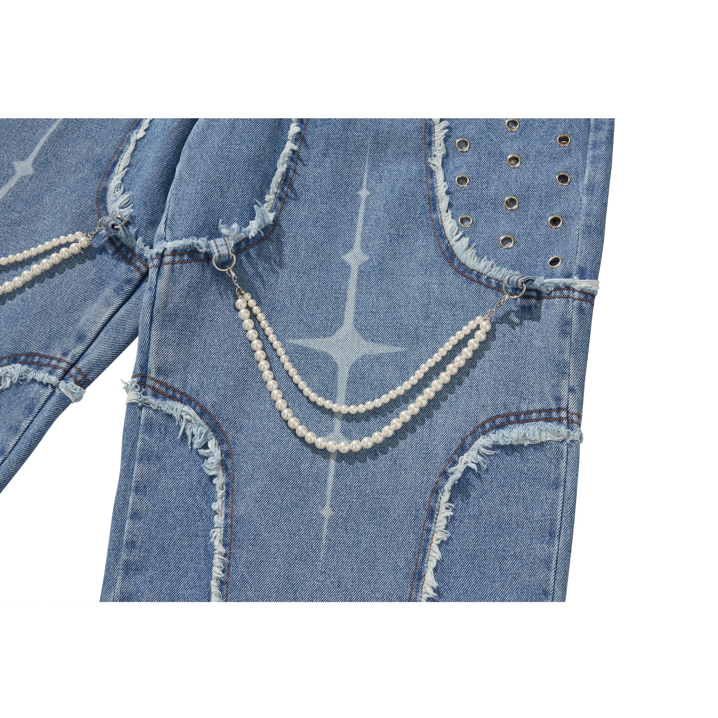 DESTROYED CROSS DENIM PANTS / BLUE