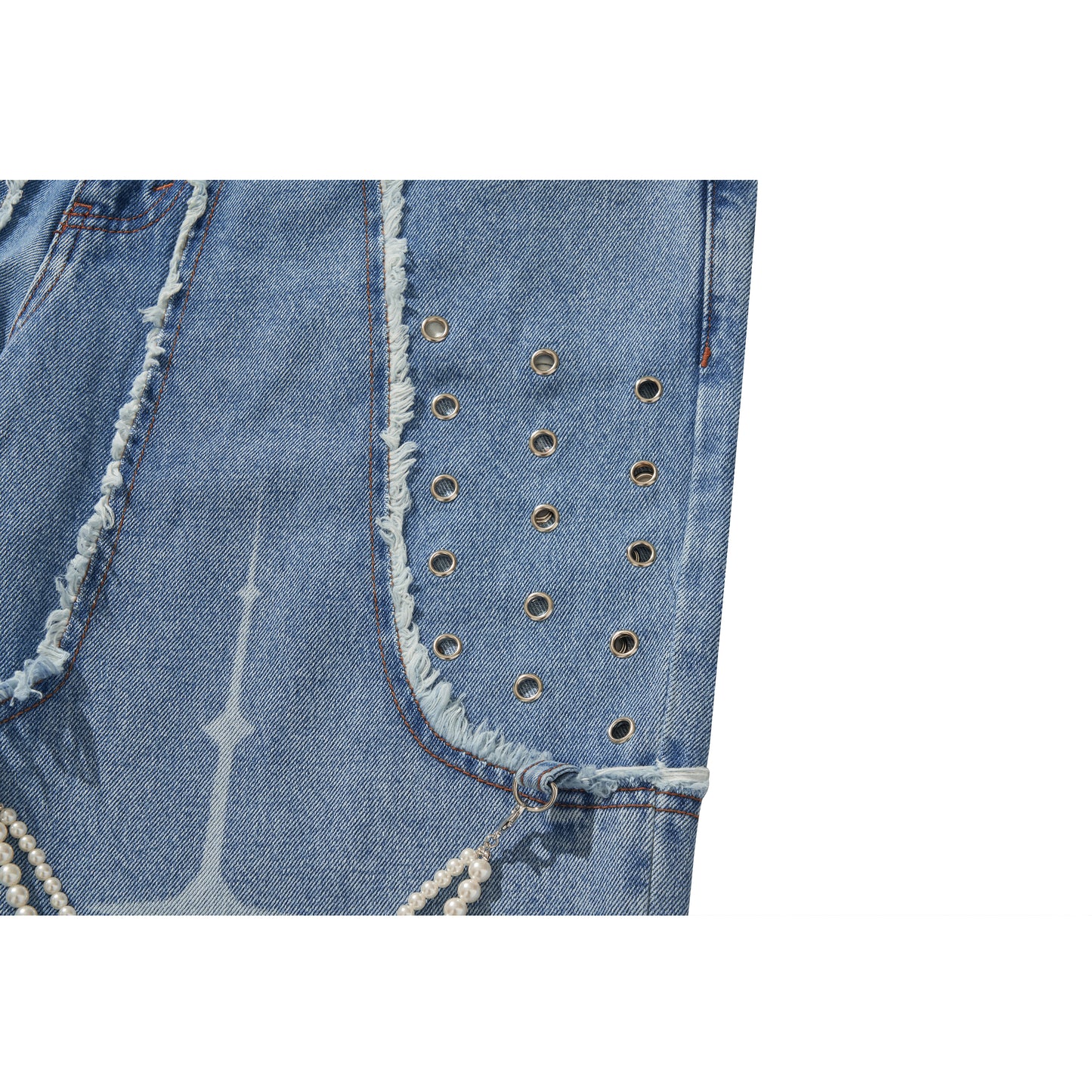 DESTROYED CROSS DENIM PANTS / BLUE