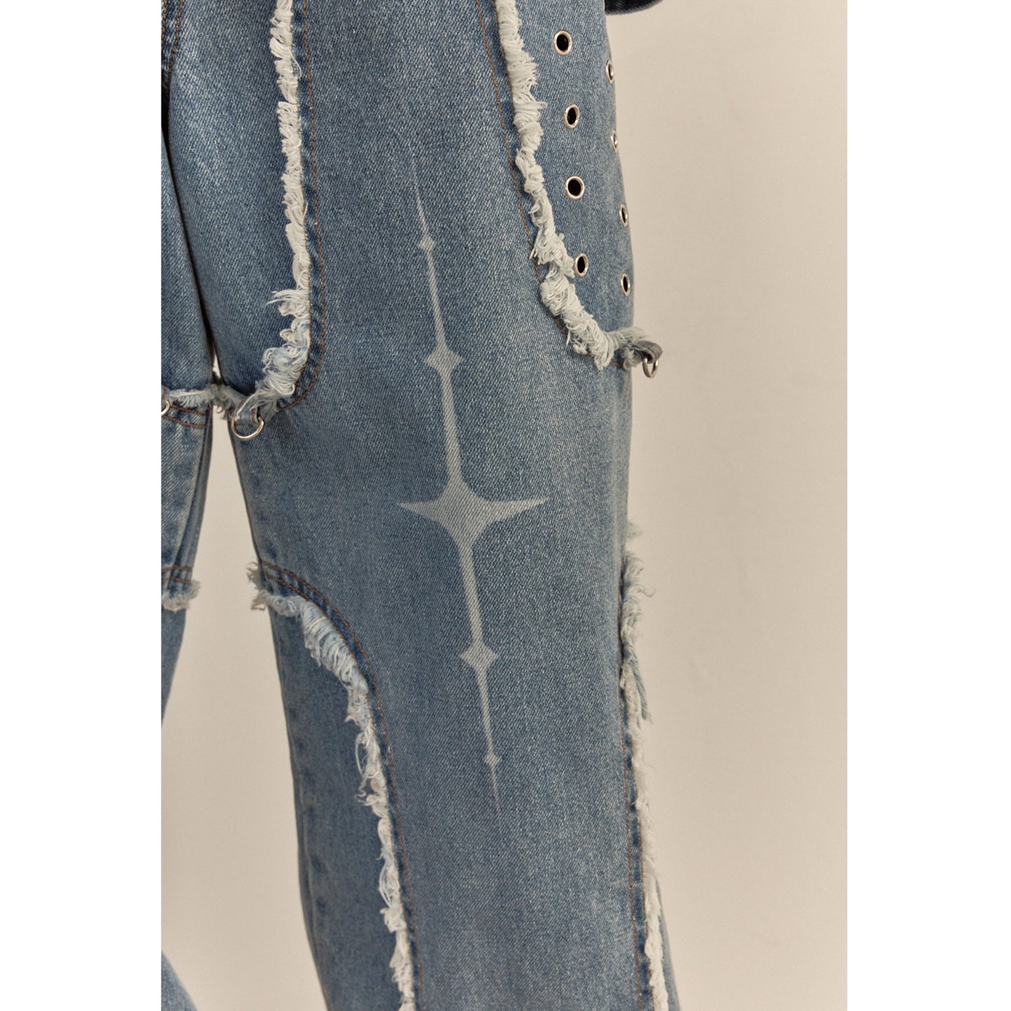 DESTROYED CROSS DENIM PANTS / BLUE