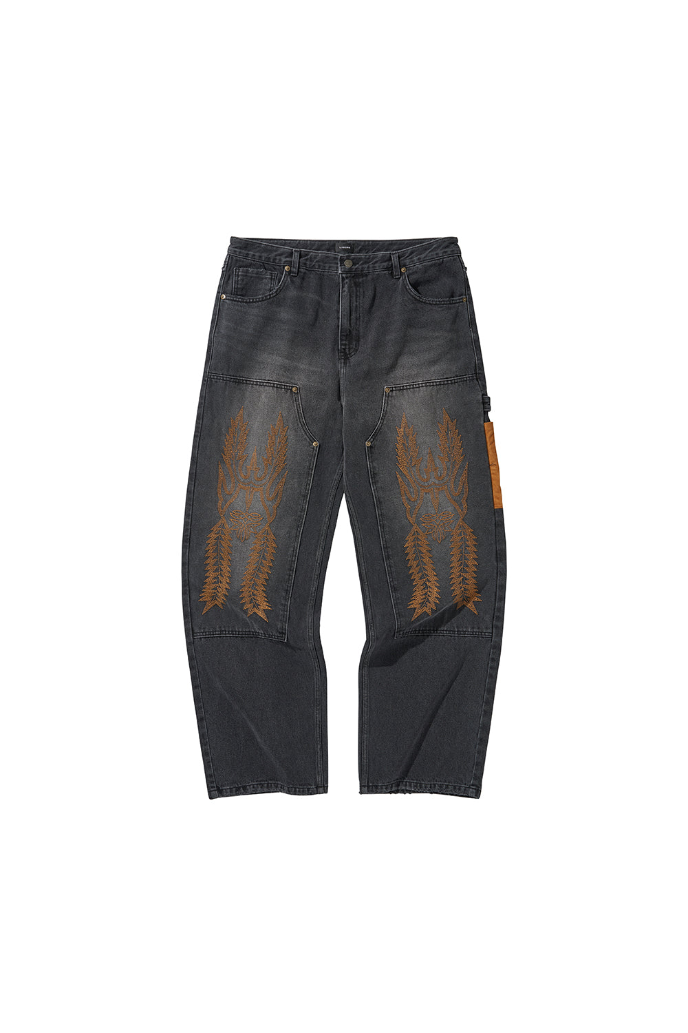 WESTERN DOUBLE KNEE DENIM PANTS / BLACK