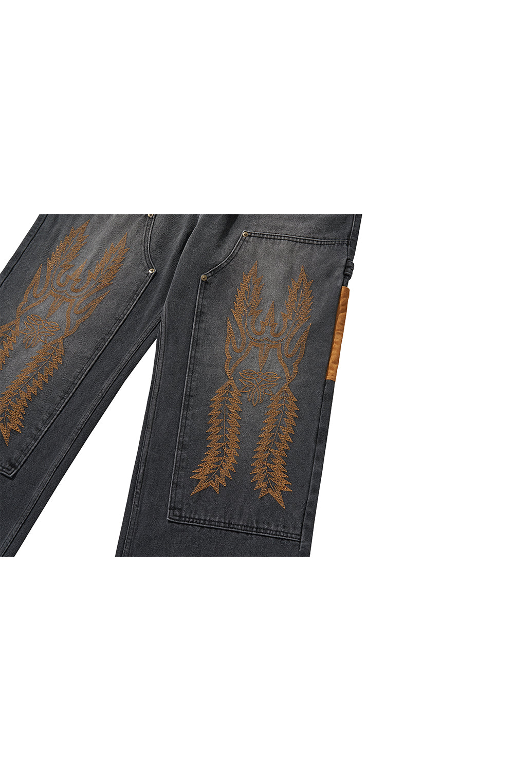 WESTERN DOUBLE KNEE DENIM PANTS / BLACK