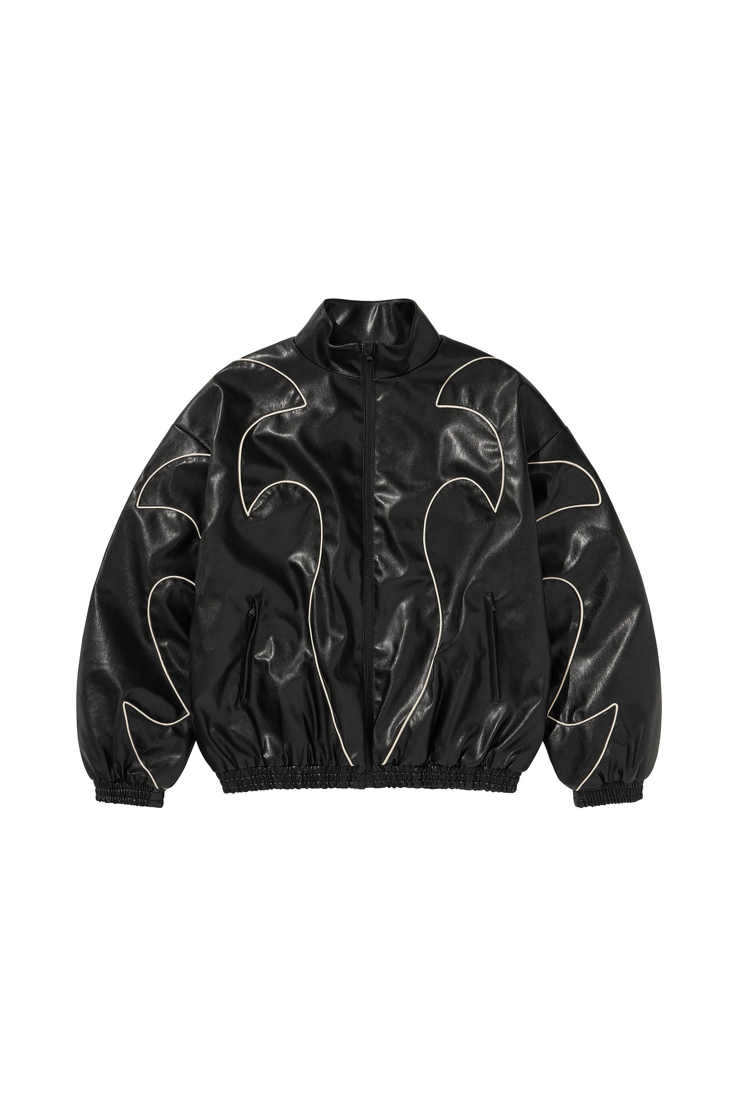 WESTERN FLAME LEATHER TRACK JACKET / BLACK