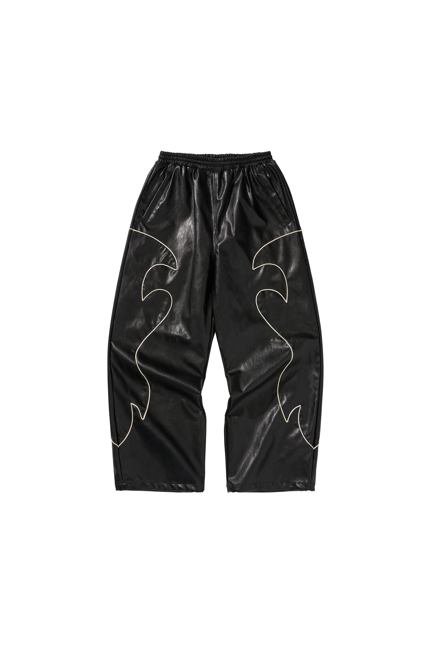 WESTERN FLAME LEATHER TRACK PANTS / BLACK