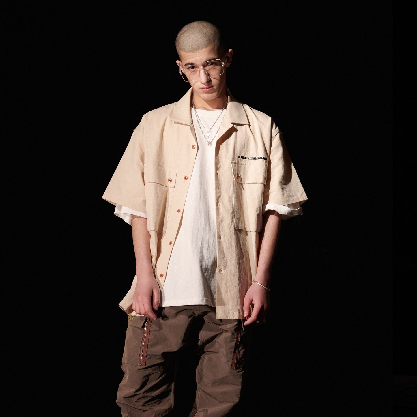 LINNEN COLLAGE SHIRT / IVORY