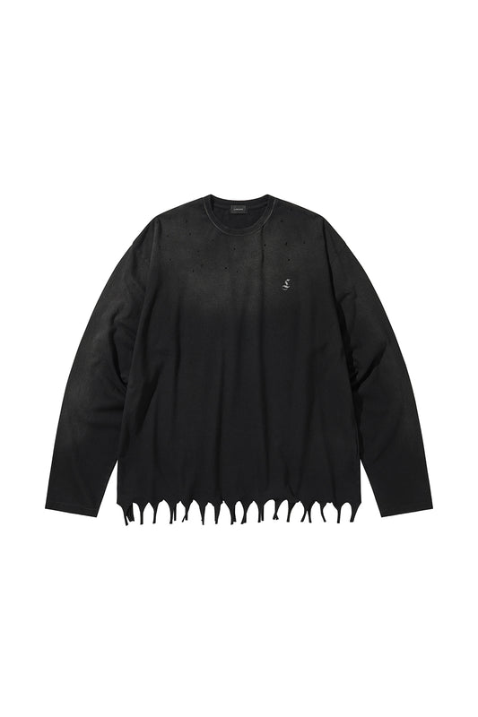 FRINGE LONG SLEEVE T-SHIRTS / BLACK