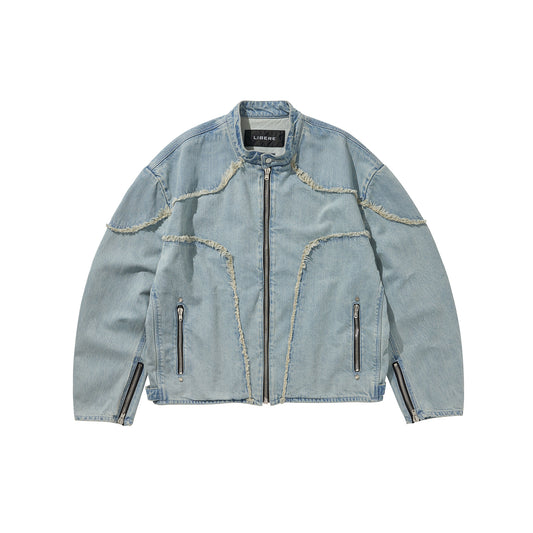 DENIM BIKER JACKET / BLUE