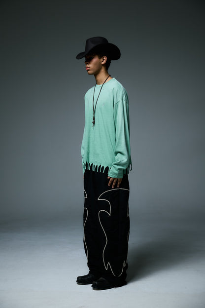 FRINGE LONG SLEEVE T-SHIRTS / GREEN