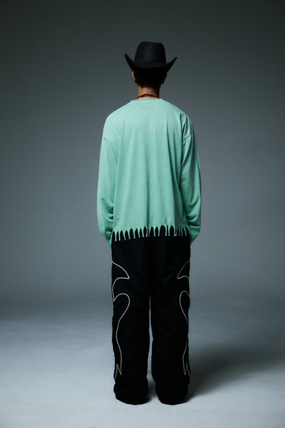 FRINGE LONG SLEEVE T-SHIRTS / GREEN