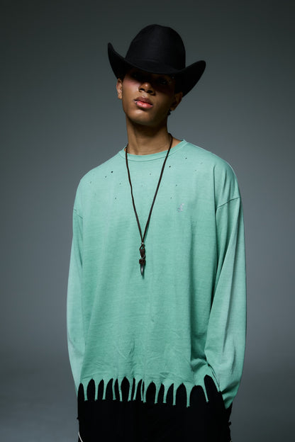 FRINGE LONG SLEEVE T-SHIRTS / GREEN