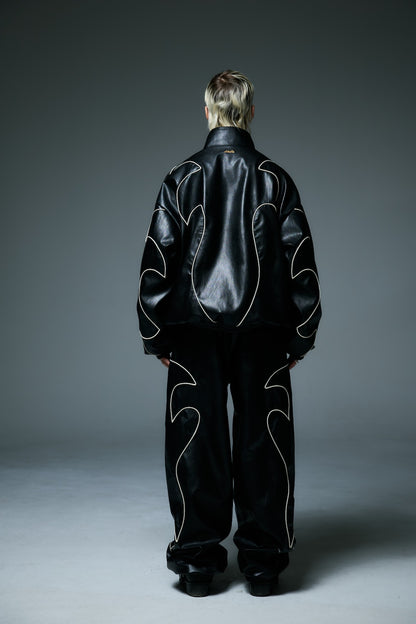 WESTERN FLAME LEATHER TRACK JACKET / BLACK