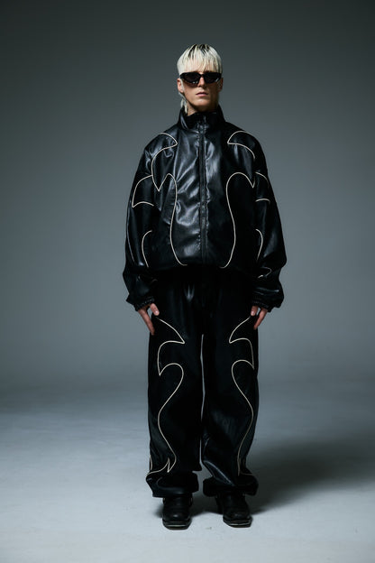 WESTERN FLAME LEATHER TRACK PANTS / BLACK