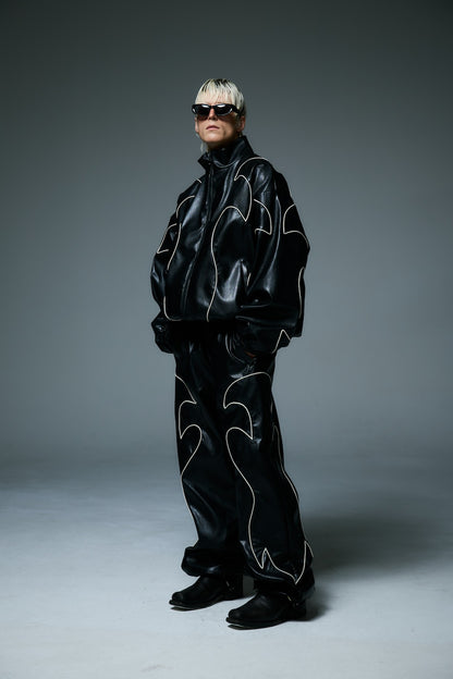 WESTERN FLAME LEATHER TRACK JACKET / BLACK