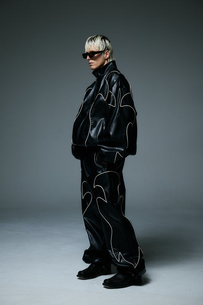WESTERN FLAME LEATHER TRACK PANTS / BLACK