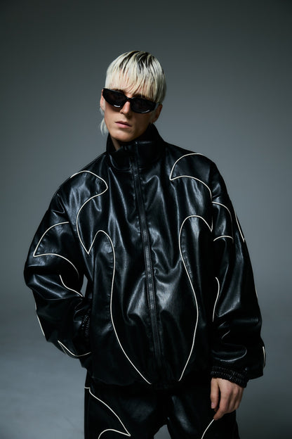 WESTERN FLAME LEATHER TRACK JACKET / BLACK