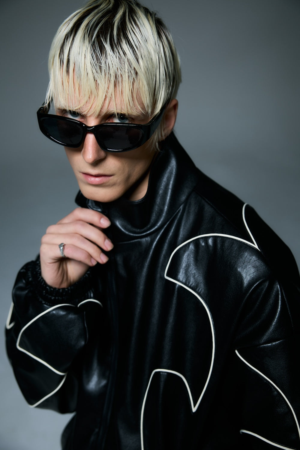 WESTERN FLAME LEATHER TRACK JACKET / BLACK