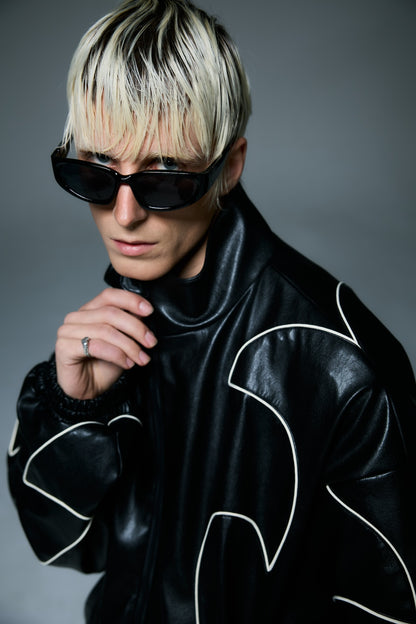 WESTERN FLAME LEATHER TRACK JACKET / BLACK
