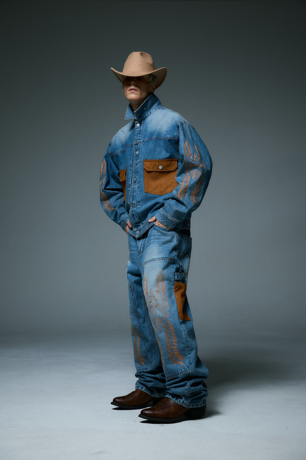 WESTERN DOUBLE KNEE DENIM PANTS / BLUE