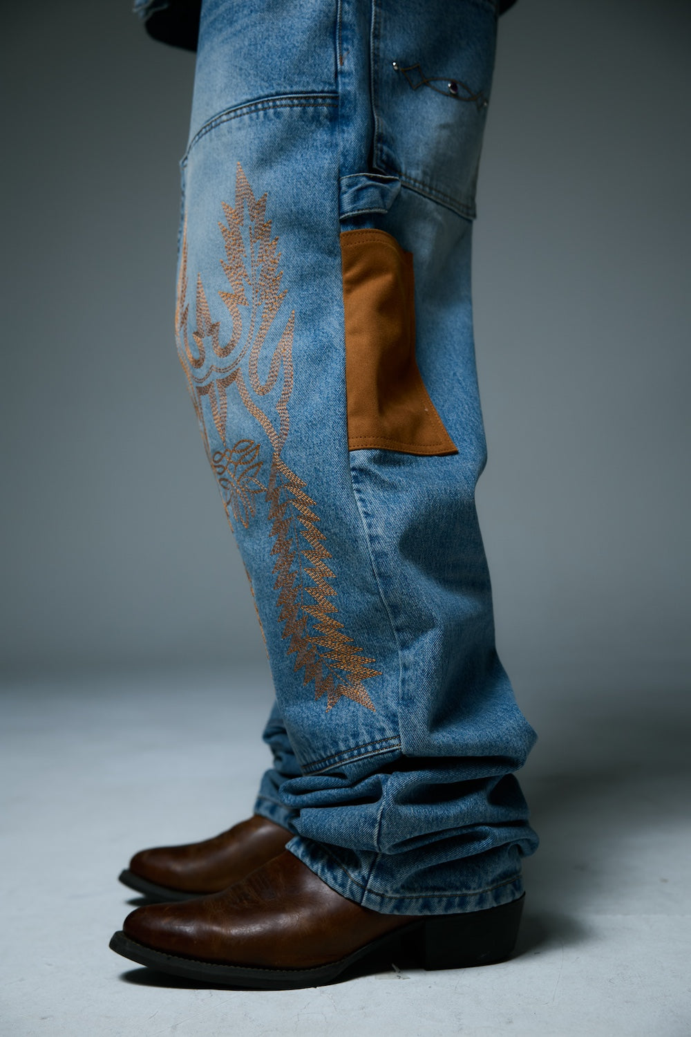 WESTERN DOUBLE KNEE DENIM PANTS / BLUE