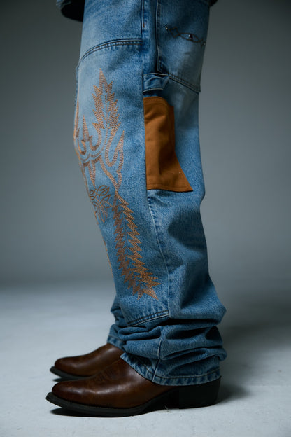WESTERN DOUBLE KNEE DENIM PANTS / BLUE