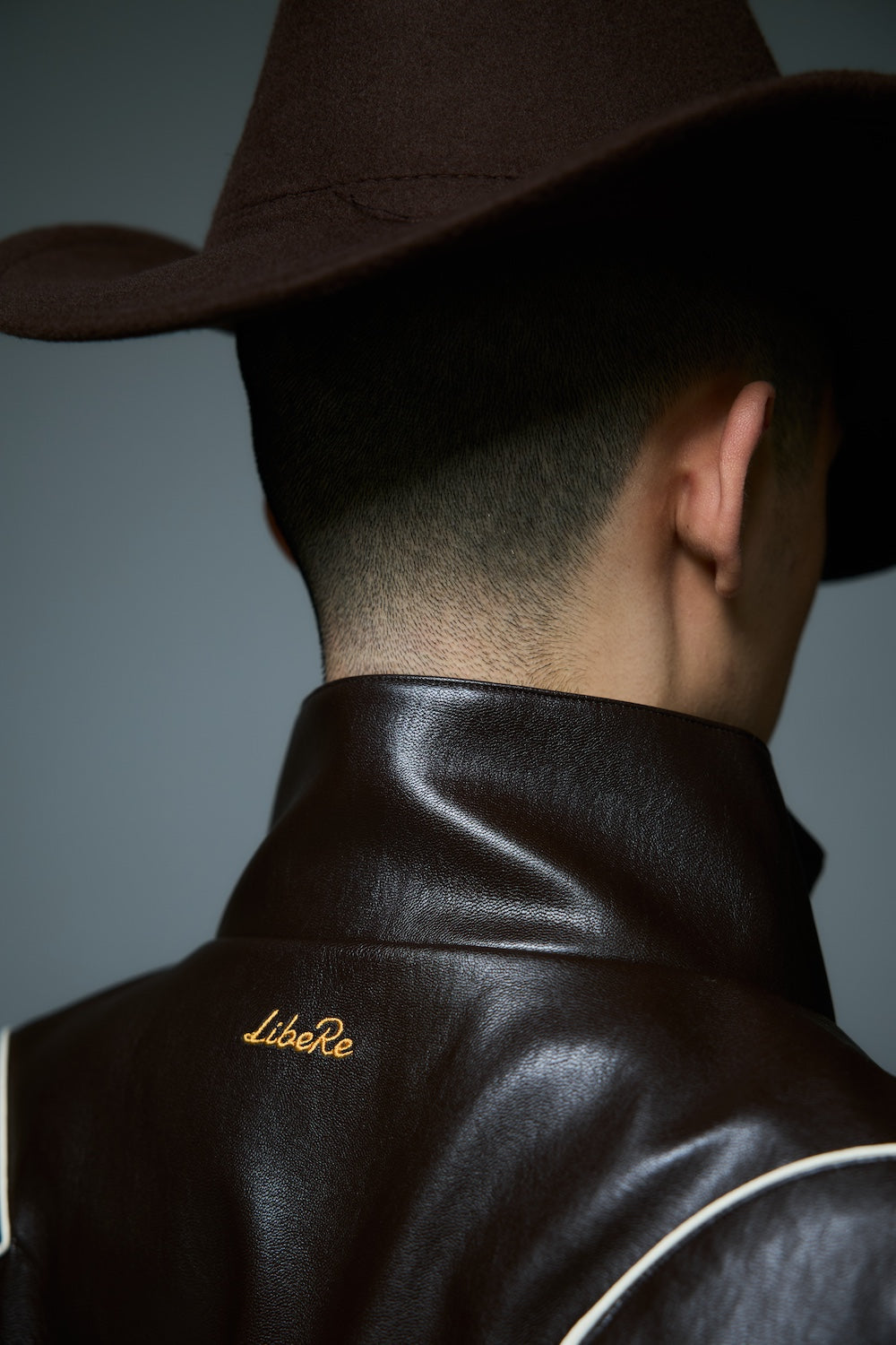 WESTERN FLAME LEATHER TRACK JACKET / BROWN