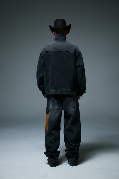 WESTERN DOUBLE KNEE DENIM PANTS / BLACK