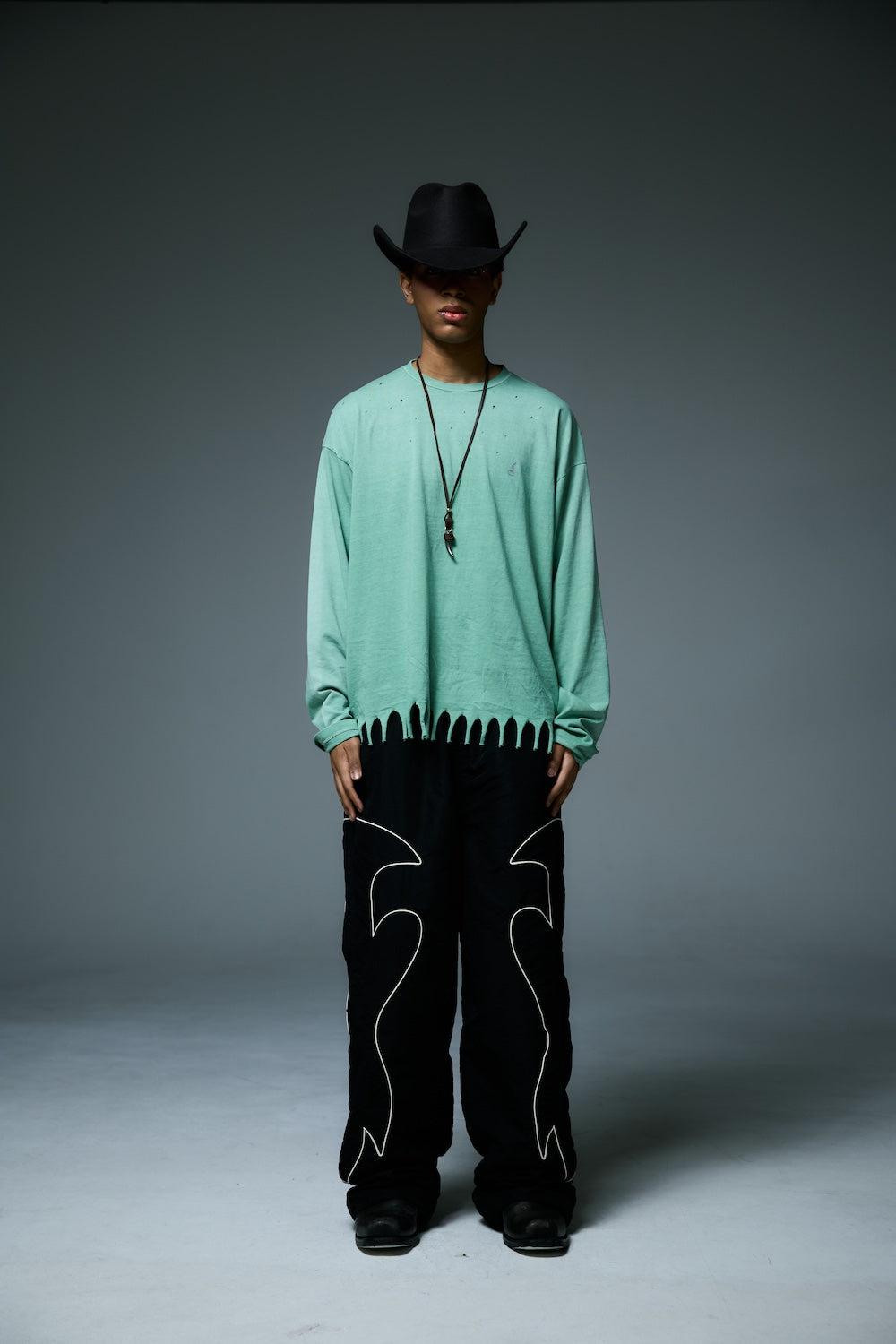 FRINGE LONG SLEEVE T-SHIRTS / GREEN