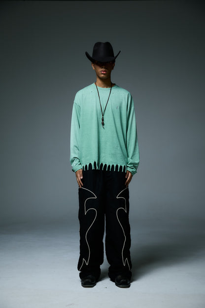 FRINGE LONG SLEEVE T-SHIRTS / GREEN
