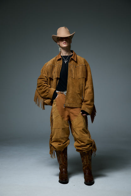 WESTERN LEATHER WORK JACKET / BROWN