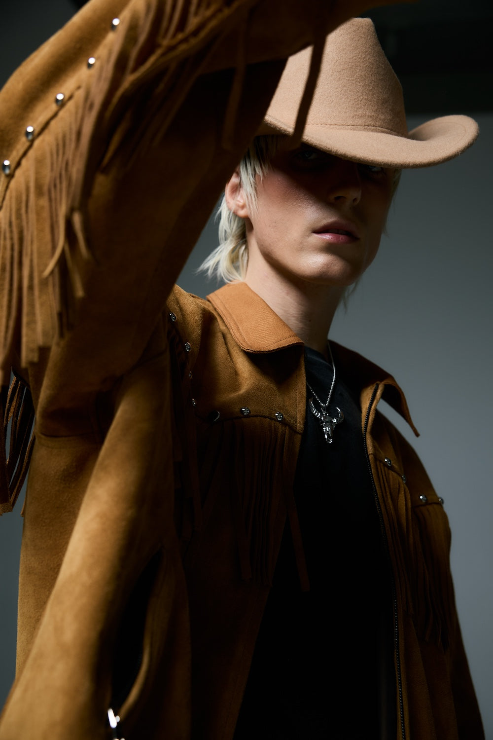 WESTERN LEATHER WORK JACKET / BROWN