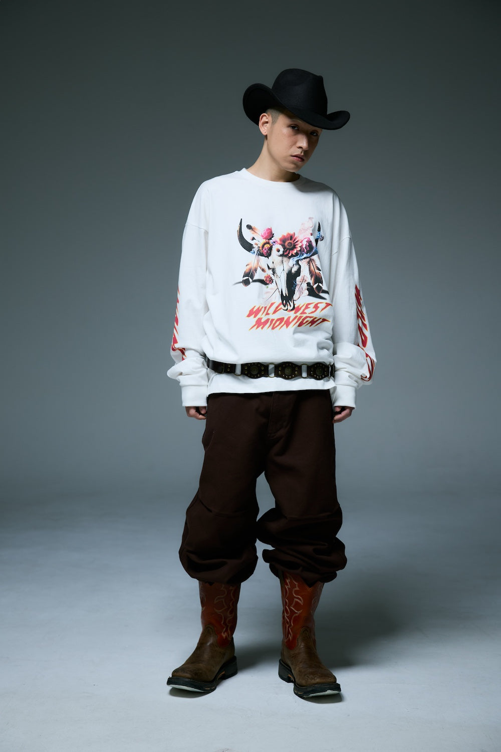 MIDNIGHT BISON LONG SLEEVE T-SHIRTS / WHITE