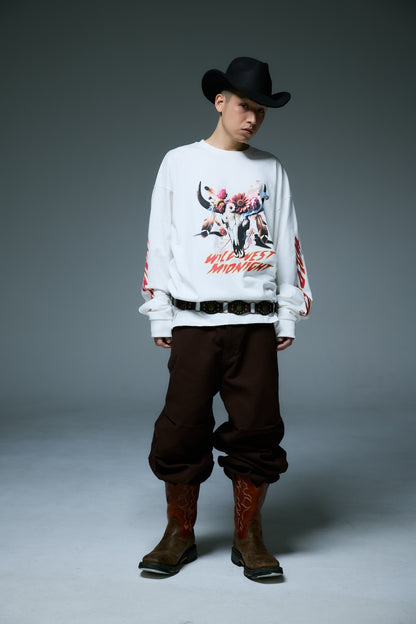 MIDNIGHT BISON LONG SLEEVE T-SHIRTS / WHITE