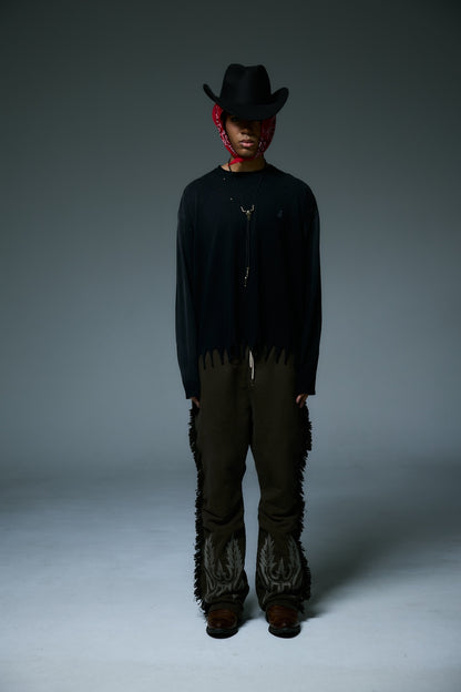 FRINGE LONG SLEEVE T-SHIRTS / BLACK