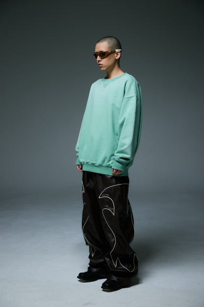 WESTERN FLAME LEATHER TRACK PANTS / BLACK