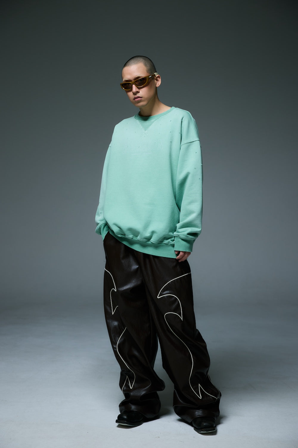 WESTERN FLAME LEATHER TRACK PANTS / BLACK