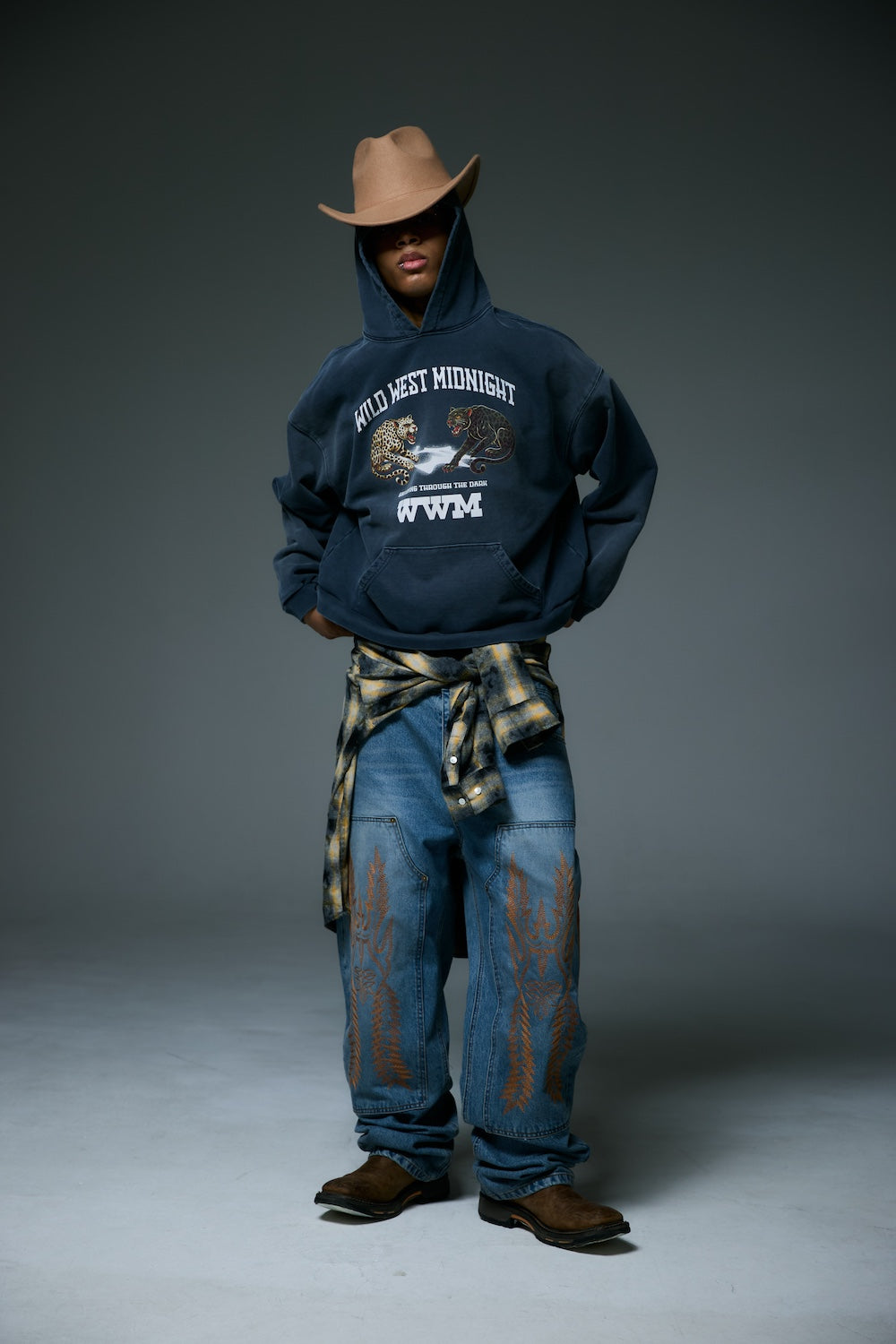 WESTERN DOUBLE KNEE DENIM PANTS / BLUE