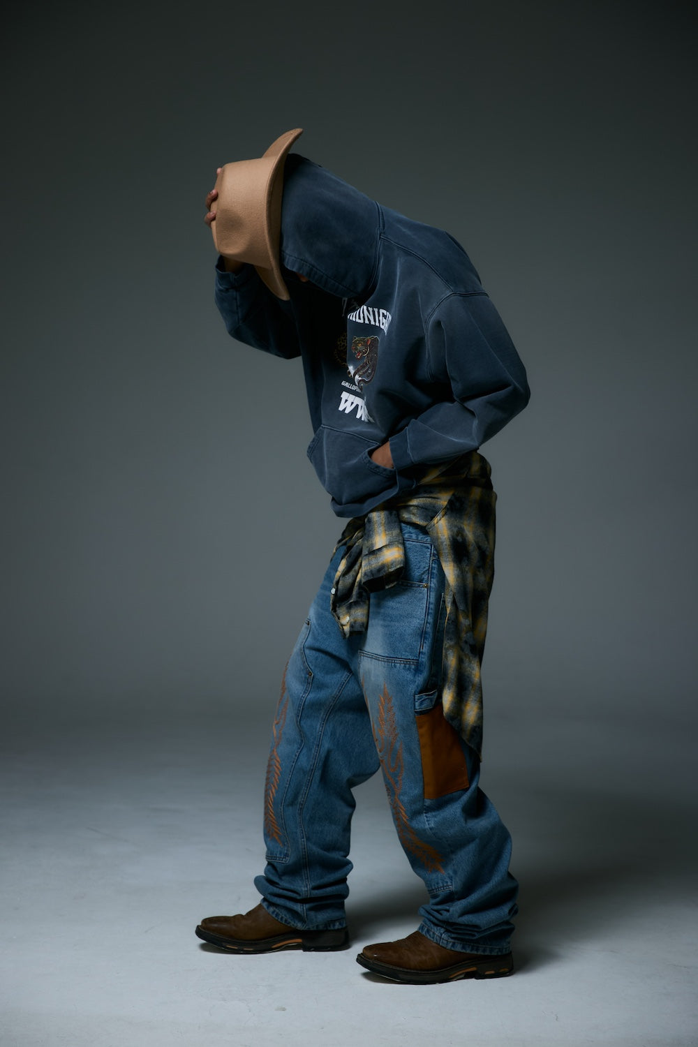 WESTERN DOUBLE KNEE DENIM PANTS / BLUE